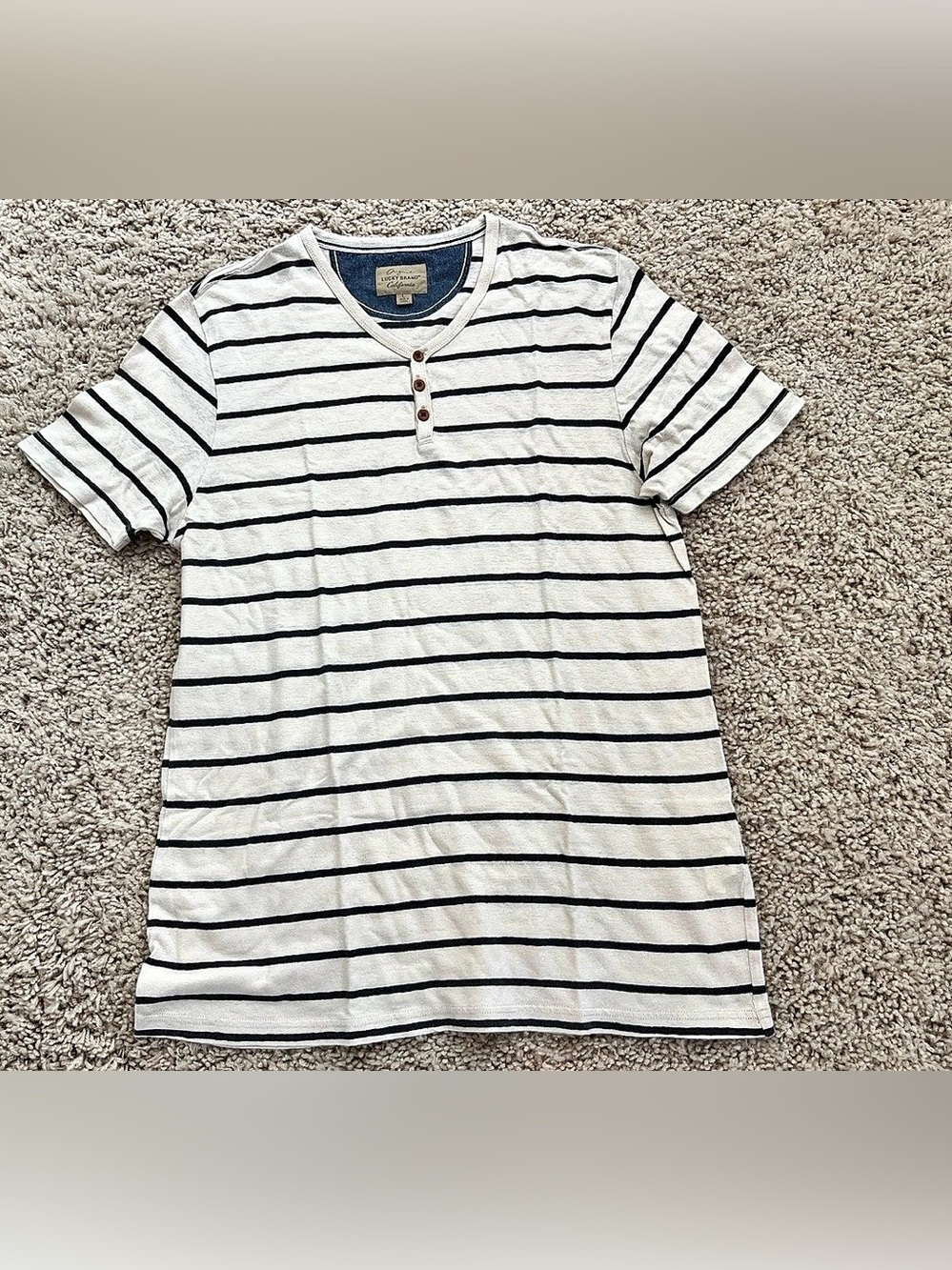 Men’s Lucky Brand Short Sleeve Striped Henley T-Shirt Cream & Black - Large